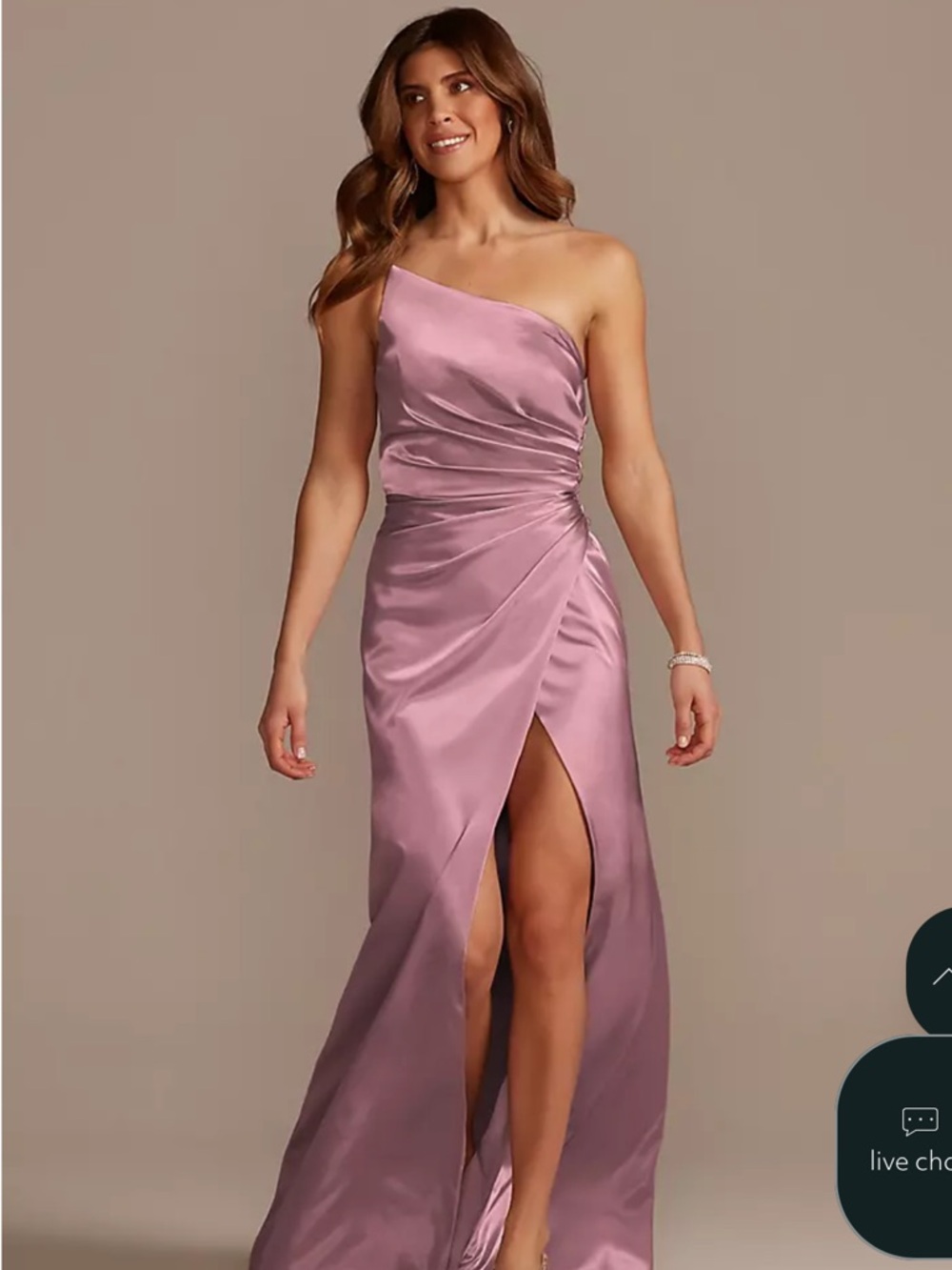 Charmeuse Draped One-Shoulder Dress in Quartz